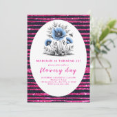 Invitation Beau anniversaire de fleurs bleues (Debout devant)