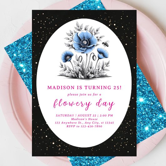 Invitation Beau anniversaire de fleurs bleues