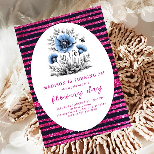 Invitation Beau anniversaire de fleurs bleues