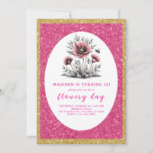 Invitation Beau anniversaire de fleurs roses (Devant)