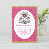 Invitation Beau anniversaire de fleurs roses (Debout devant)