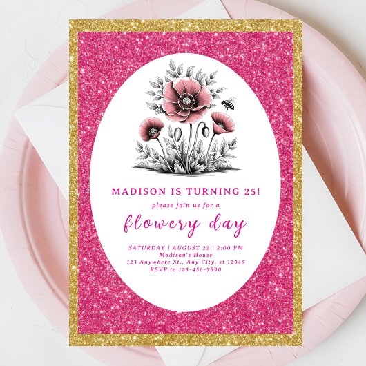 Invitation Beau anniversaire de fleurs roses