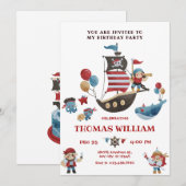 Invitation Beau anniversaire de pirates (Devant / Derrière)