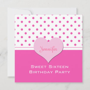 Invitation Beau anniversaire de sweet sixteen pois rose