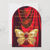 Invitation Beau Anniversaire Rouge Bijou d'or Papillon (Dos)