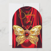 Invitation Beau Anniversaire Rouge Bijou d'or Papillon (Devant)