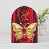 Invitation Beau Anniversaire Rouge Bijou d'or Papillon (Debout devant)