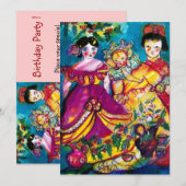 Invitation BEAU ANTIQUE DOLL rouge bleu violet jaune rose (Devant / Derrière)