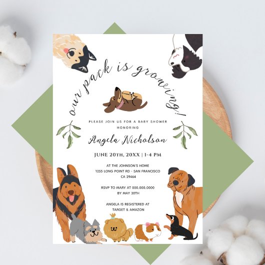 Invitation Beau Aquarelle Chiens Sage Green Baby shower