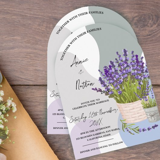 Invitation Beau Aquarelle Lavande Stations dans un Mariage de