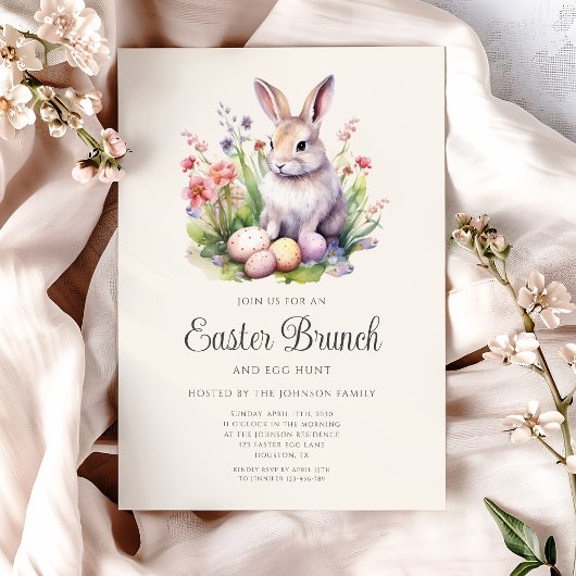 Invitation Beau Aquarelle Rabbit Brunch de Pâques