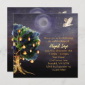 Invitation Beau arbre avec lanternes, Lune, Chouette Annivers (Devant / Derrière)