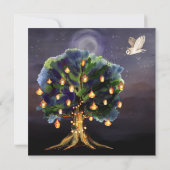 Invitation Beau arbre avec lanternes, Lune, Chouette Annivers (Dos)