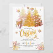 Invitation Beau arbre de Noël de Cerf Rose Or (Devant)