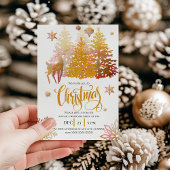 Invitation Beau arbre de Noël de Cerf Rose Or