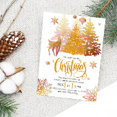 Invitation Beau arbre de Noël de Cerf Rose Or