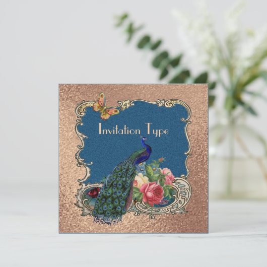 Invitation Beau art paon, personnalisé (Debout devant)