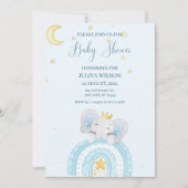 Invitation Beau baby shower bleu éléphant (Devant)