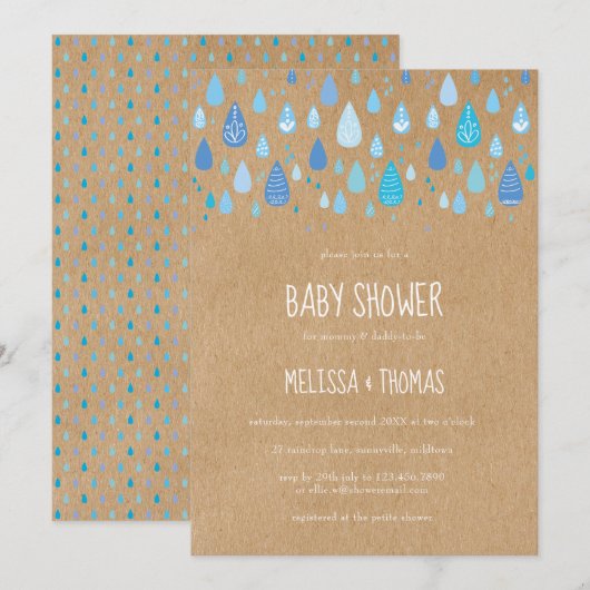 Invitation Beau Baby shower Couples Raindrops Couples / Saupo (Devant / Derrière)