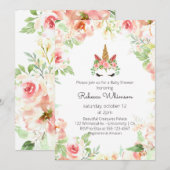 Invitation Beau Baby shower d'aquarelle Unicorn (Devant / Derrière)