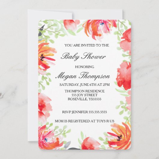 Invitation Beau Baby shower de fleurs de pavot aquarelle (Devant)