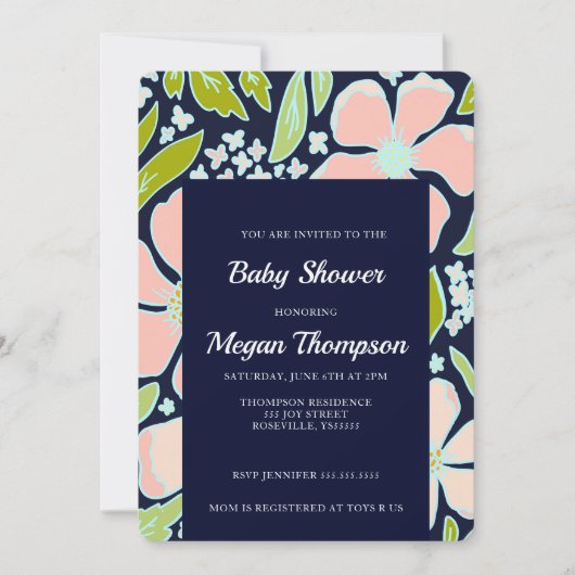 Invitation Beau Baby shower de fleurs rose/bleu (Devant)