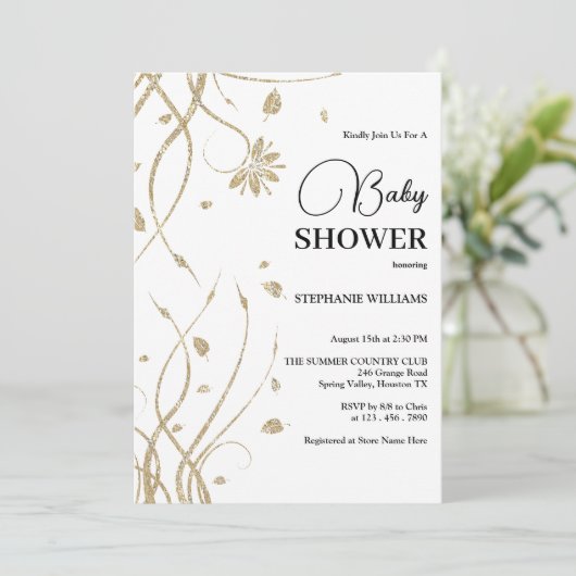 Invitation Beau Baby shower de Parties scintillant dorées (Debout devant)