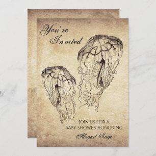 Invitation Beau Baby shower de plage de méduses Vintages
