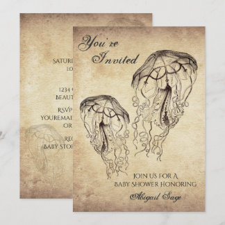 Invitation Beau Baby shower de plage de méduses Vintages