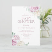 Invitation Beau Baby shower floral rose bébé (Debout devant)