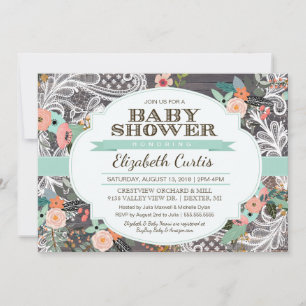 Invitation Beau Baby shower Floral Rustique & Lace Boho