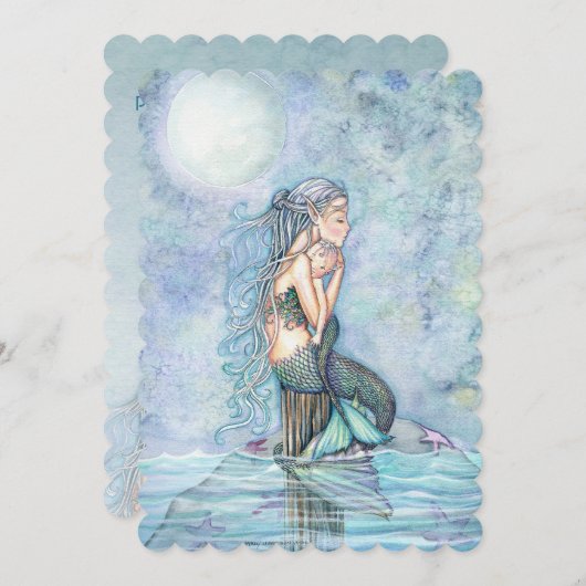 Invitation Beau Baby shower mère et bébé sirène (Devant / Derrière)