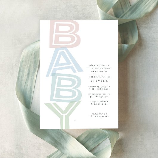 Invitation Beau baby shower pastel simple