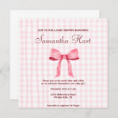 Invitation Beau Baby shower rose simpleGingham rose Bow (Devant / Derrière)