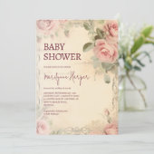 Invitation Beau Baby shower Vintage Floral Rose (Debout devant)