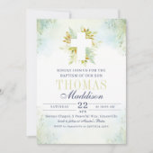 Invitation Beau Baptême de Croix Blanche Botanique (Devant)
