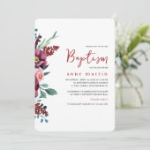 Invitation Beau Baptême de Fille Florale Broussaillée Bourgog (Debout devant)