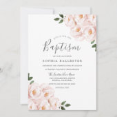 Invitation Beau Baptême Fille Bébé Rose Rose Doux (Devant)