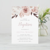 Invitation Beau Baptême Floral Rose Doux Bébé Fille Baptême (Debout devant)