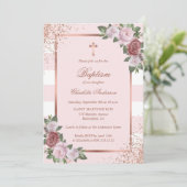 Invitation Beau Baptême floral rose rose rose rose rose rose (Debout devant)
