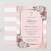 Invitation Beau Baptême floral rose rose rose rose rose rose (Devant / Derrière)