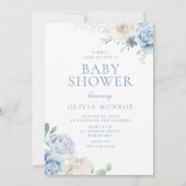 Invitation Beau Bébé Bleu Baby shower Floral (Devant)