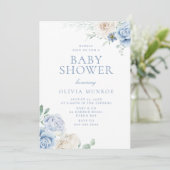 Invitation Beau Bébé Bleu Baby shower Floral (Debout devant)