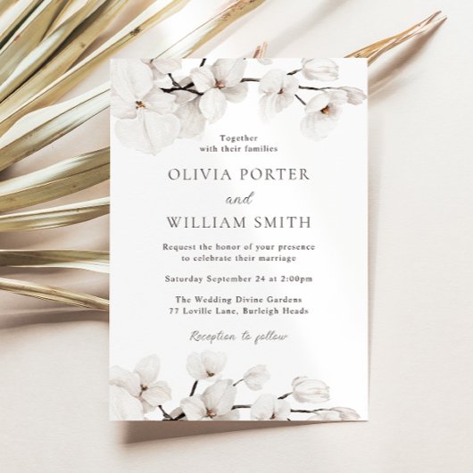 Invitation Beau Blanc Boho Floral Mariage moderne
