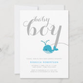 Invitation Beau bleu baleine typographie bébé garçon douche (Devant)