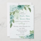 Invitation beau bleu fleurs vert feuille mariage (Devant)