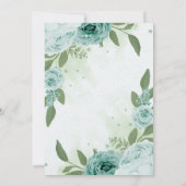 Invitation beau bleu fleurs vert feuille mariage (Dos)