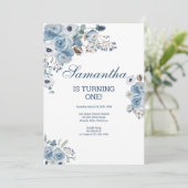 Invitation Beau Bleu Floral Anniversaire (Debout devant)
