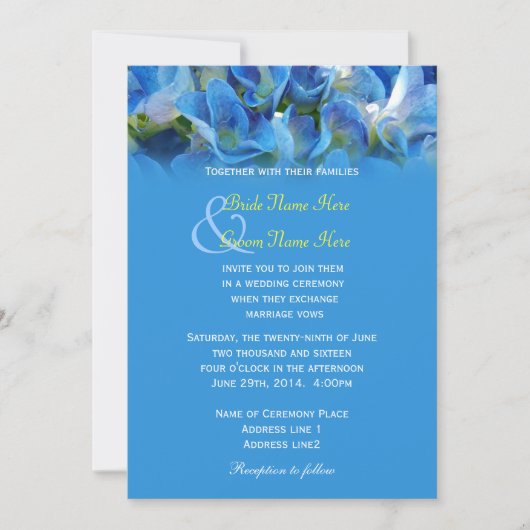 Invitation Beau bleu hydrangea fleurs mariage (Devant)