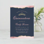 Invitation Beau bleu marine & agate blush quinceañera (Debout devant)